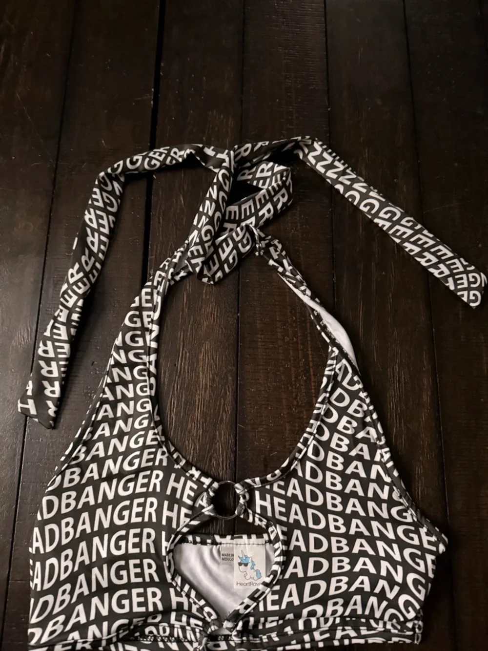 iHeartRaves “Headbanger” Cutout One-Piece Bodysuit / Swimsuit Black White - Picture 7 of 10
